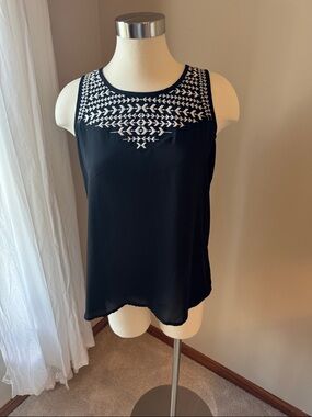 My Michelle Black Sleeveless Camisole with White Embroidered Yoke